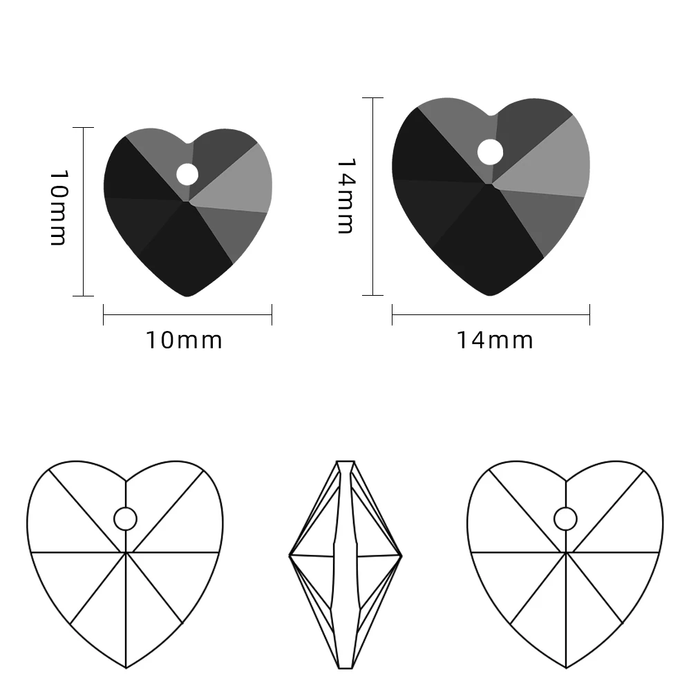 10/14mm Charms Glass Crystal Heart Pendants Faceted Loose Spacer Beads Crafts Material Supplies for DIY Making Jewelry Wholesale