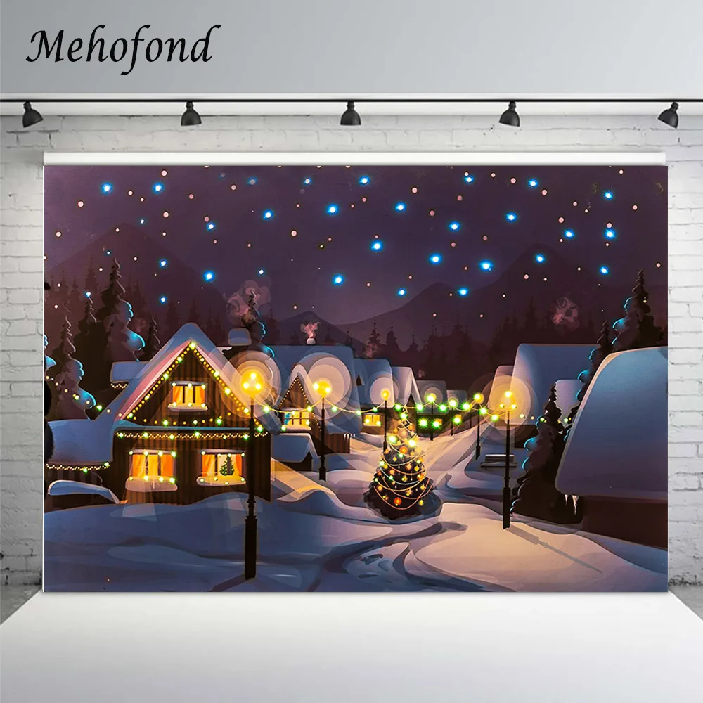 

Photography Background Glitter Light Christmas Tree Winter Wood Snow House Forest Twinkle Little Star Backdrop Photocall Decor