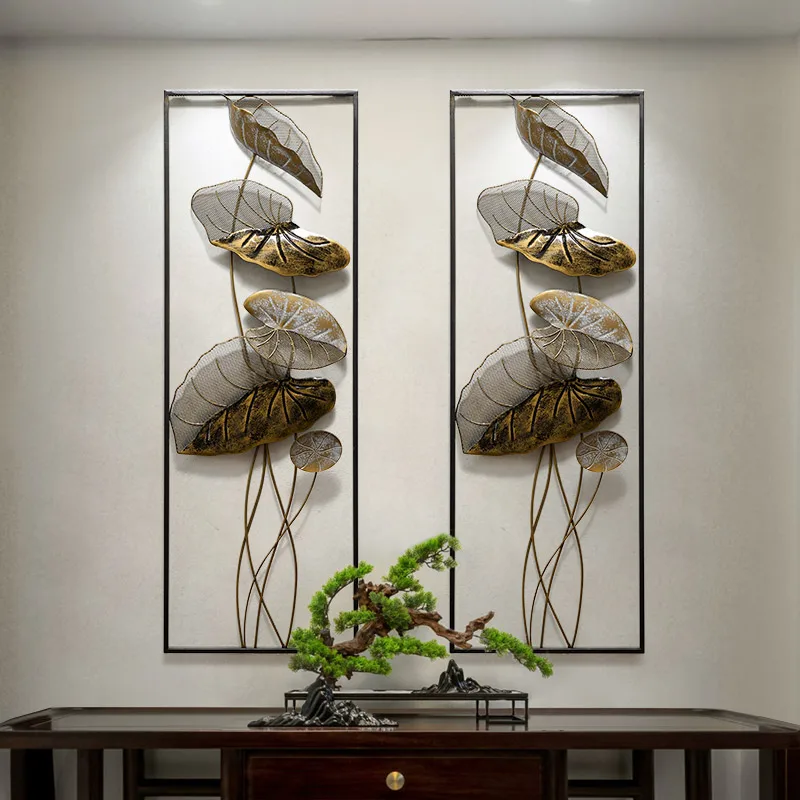 

New Chinese Luxury Wrought Iron Lotus Leaf Wall Sticker Decoration Home Livingroom Wall Mural Crafts Hotel Porch Wall Hangings