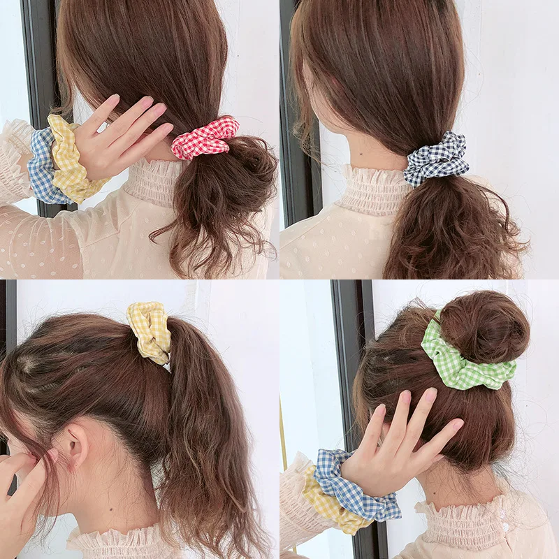 New French Contracted Hair Ties Female Grid Hair Circle Ponytail Holder Elastic Rubber Band Hair Band Hair Accessories