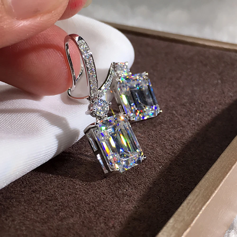 18K Au750 Gold Women Stud Drop Hoop Earrings Moissanite Diamonds Rectangle Emerald Wedding Party Engagement Anniversary Trendy