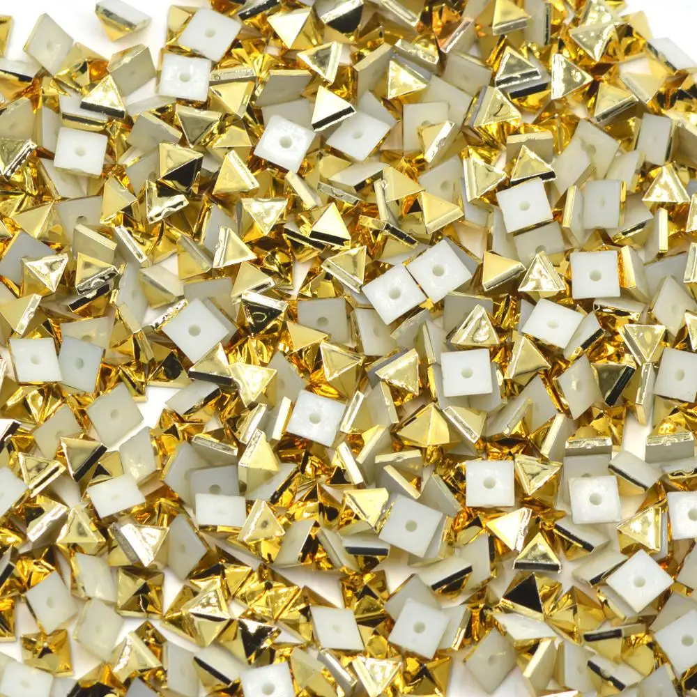 KALASO 100Sets Gold Plated Acrylic Pyramid Square Punk Studs Rivets Spikes for Shoes Bag Garment Decoration 6mm