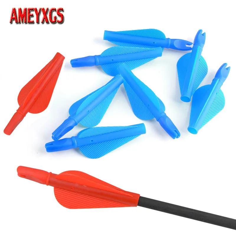 12/24/48pcs Archery Arrow Nocks and Feather Siamese Coat High Quanlity Plastic Feathers Fit OD 8mm Fiberglass Wood Arrow Shaft