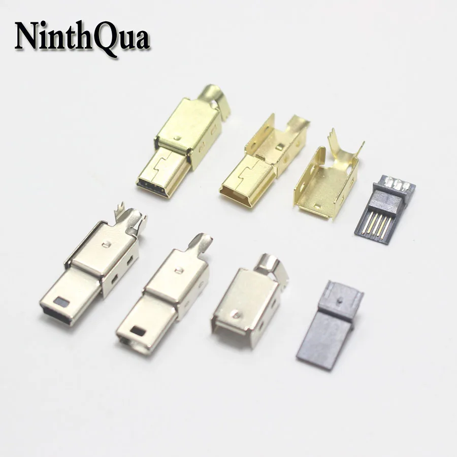 5set Mini USB 5PIN Welding Type Male Plug Gold Plated Connectors 4P USB Tail Socket 3 in 1 DIY for old Phone