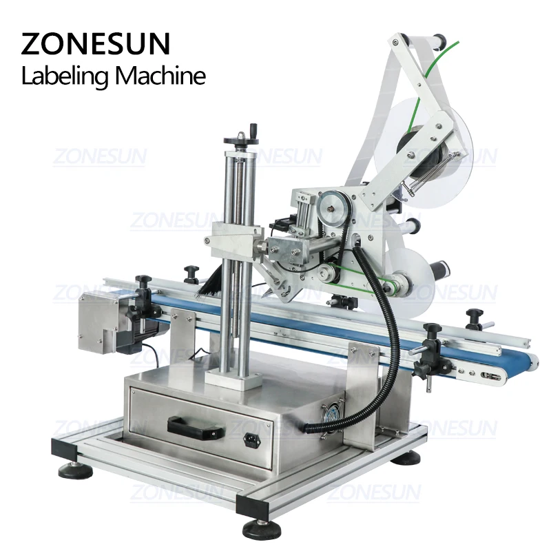 ZONESUN Automatic Bottle Flat Surface Labeling Machine Adhesive Sticker Labeller Can Disinfectan Bottle Label Applicator