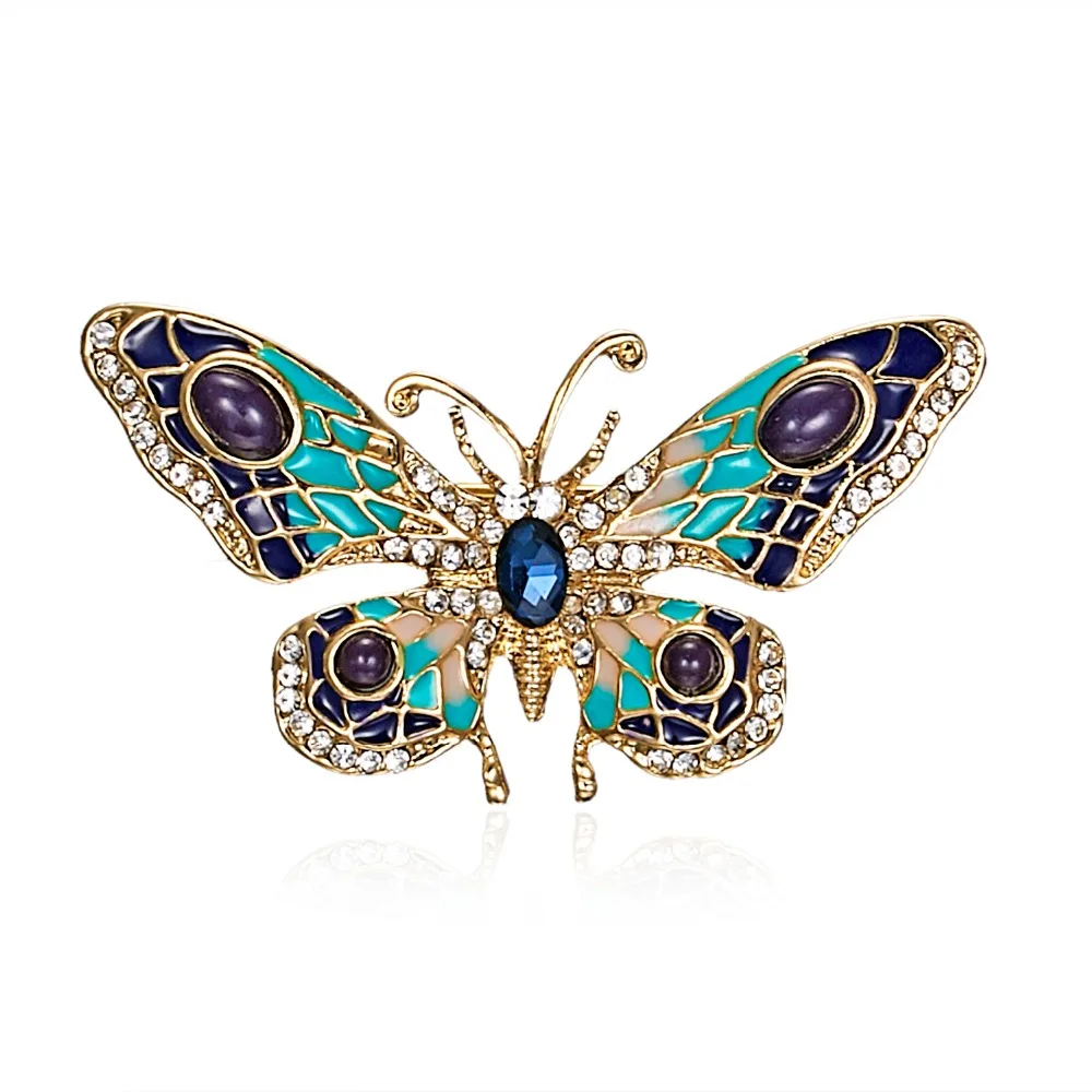 Vintage Bunte Schmetterling Broschen Kristall Strass Metall Emaille Pins Fliegen Insekt Tier Brosche Kleidung Schmuck Geschenke – Detail 14