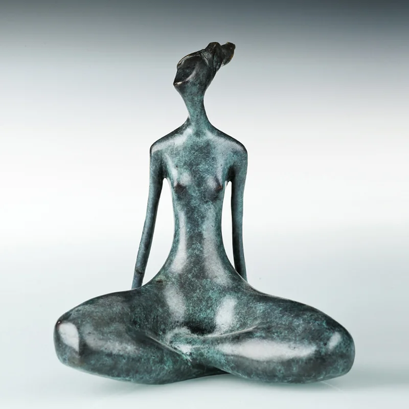 Abstract Yoga Woman Bronze Statue Figurine Modern Female Sport Sculpture Art Small