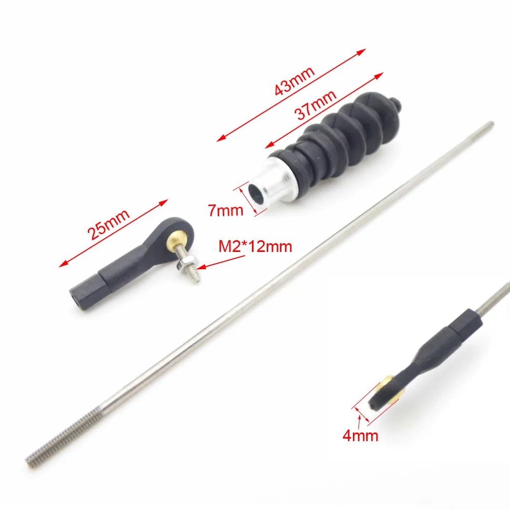 1set M2 Ball Head Tie Rod End + Rubber Bellows Radio Box Seals + Servo Push Pull Rod for RC Boat Marine Tug Fishing Boat