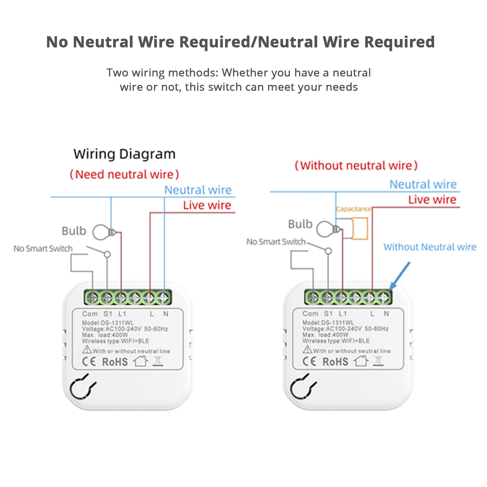Zemismart 와이파이 조명 스위치 스마트 릴레이 차단기 모듈, 양방향 투야 BLE 앱 지원, 알렉사 구글 홈 음성 제어, 4 개