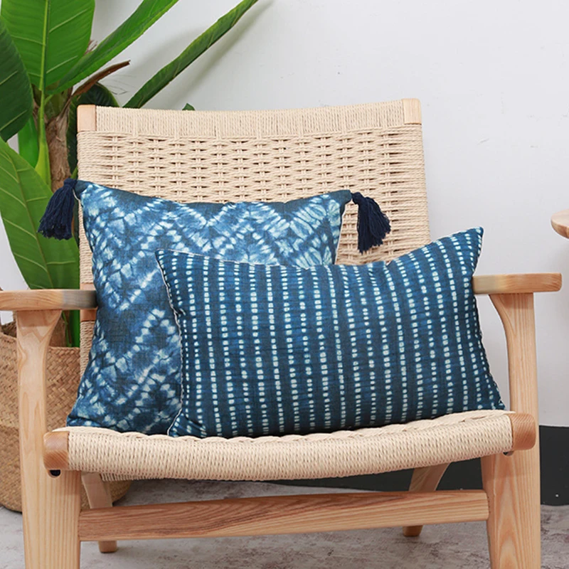 Decor Pillow Cover 45x45cm/30x50cm Ink Blue Cushion Cover With Tassels for home decoration Living Room Bedroom Sofa Couch Bed