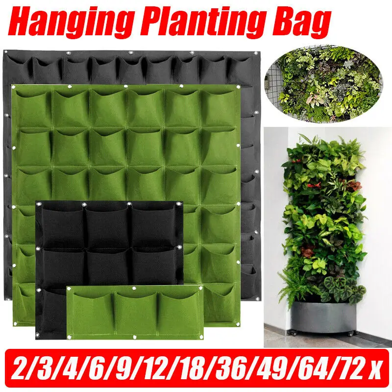 

4/7/9/18/25/36/49/72 Pockets Garden Wall Hanging Planting Bags Green Plant Grow Planter Vertical vegetable Garden Supplies Bags