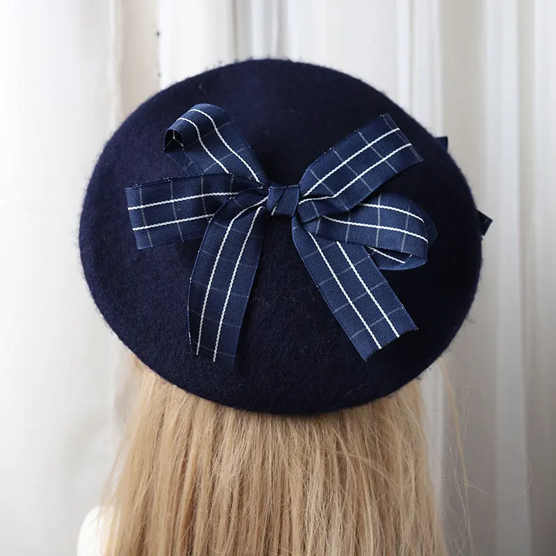 Beret female Japanese bow wave grain lady everyday LOLITA hand for manual bow LOLITA Beret