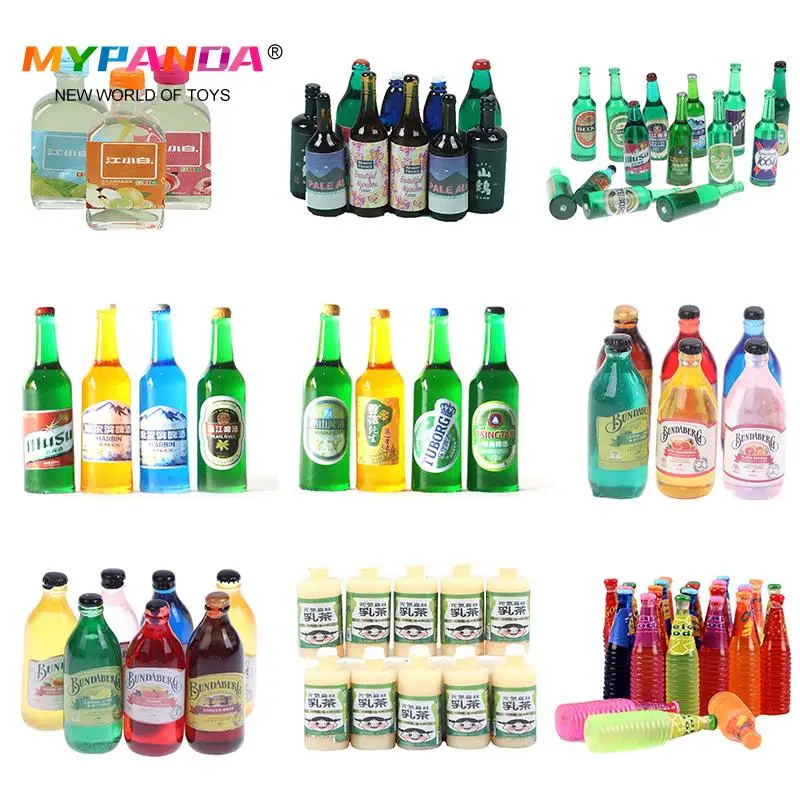 

10pcs Mini Doll Food Drink Accessories 1/12 Dollhouse Miniature Simulation Whisky Wine Beer Bottles Cups Pretend Play Toys