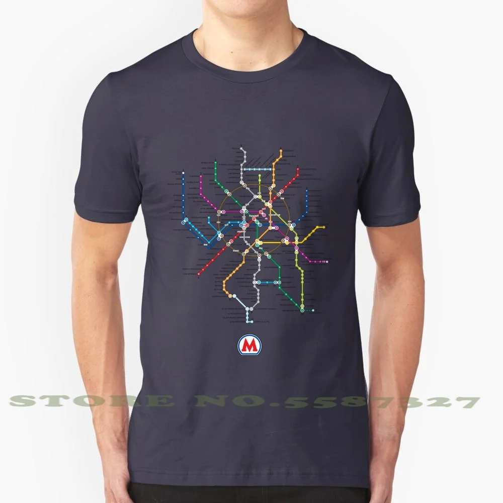 Moscow 100% Pure Cotton T-Shirt City Street Train Rail Lines Tube Underground Russia Moscow Metro Electrical Dise O Plano Tubo