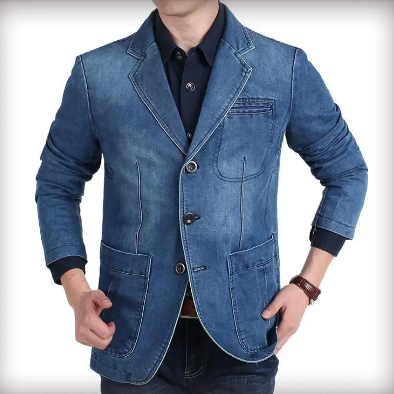 2021 Mens Denim Blazer Men Fashion Cotton Vintage Suit Outerwear Male Blue Coat Denim Jacket Men Slim Fit Jeans Blazers w2163