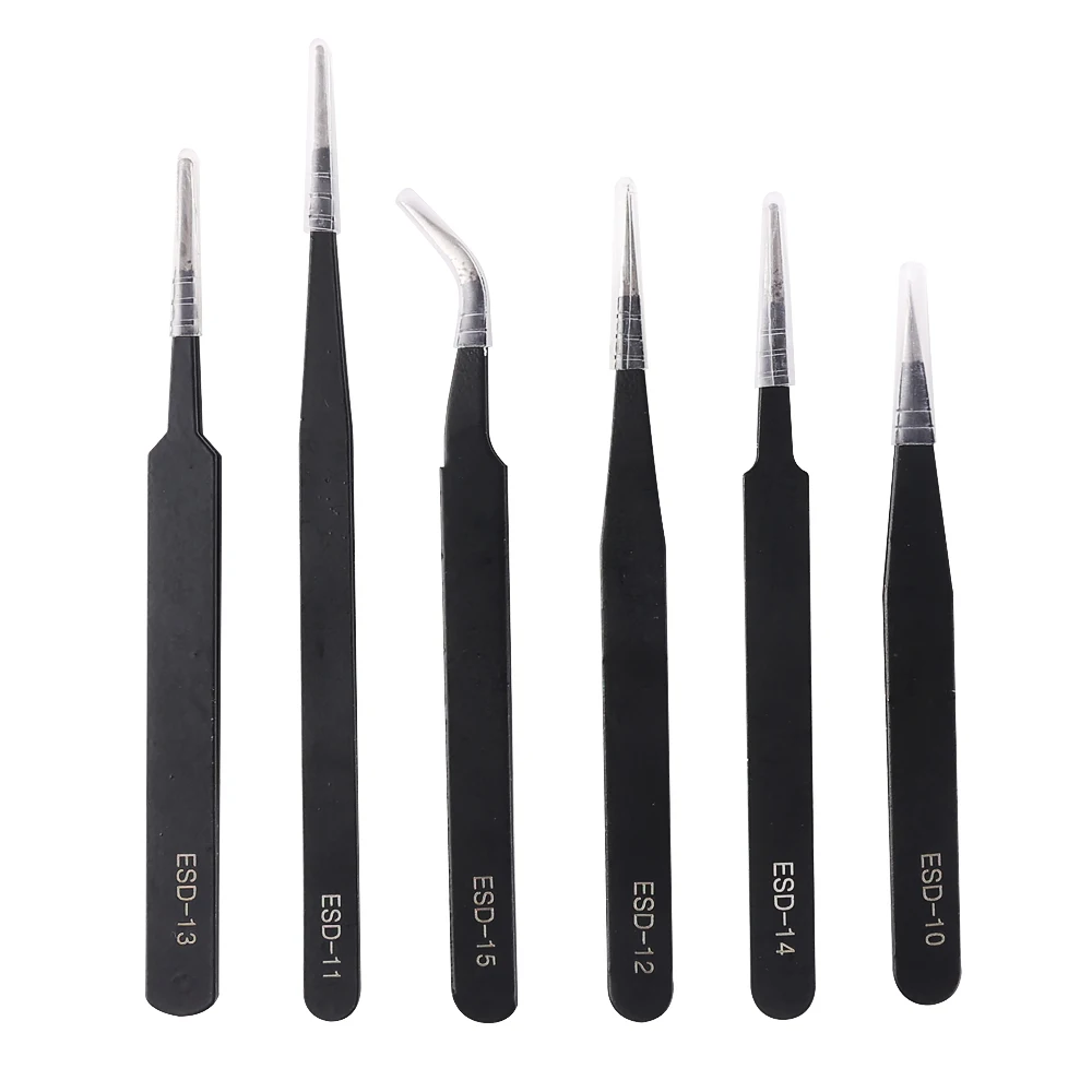 6pcs Stainless Steel Lash Tweezers Black Straight Point Elbow Makeup Eyelash Extension Applicator Nail Art Tweezer Beauty Tools