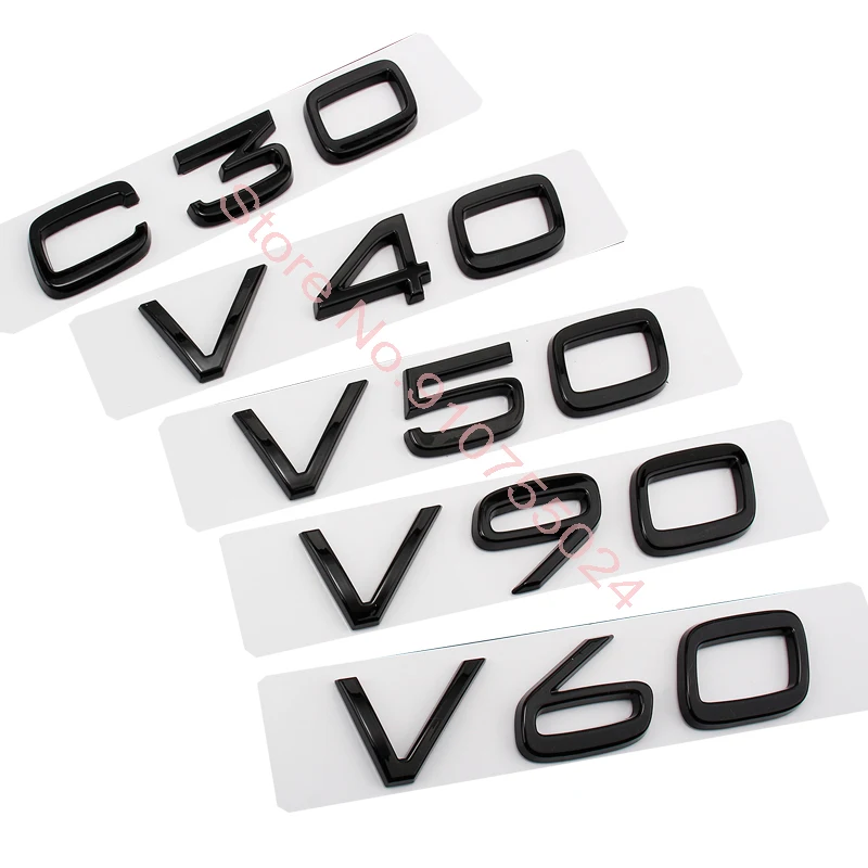 ملصق شعار لوحة أسماء الكروم الأسود ، شعار صندوق السيارة ، C30 ، C40 ، C50 ، C60 ، C70 ، C80 ، C90 ، V30 ، V40 ، V50 ، V60 ، V70 ، V80 ، V90