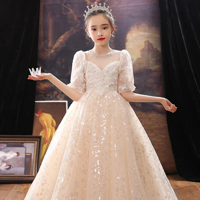 Girl Wedding Evening Party Dresses Kids Formal Dress for Girls Princess Pageant Sequins Long Gown Children Boutique Clothing