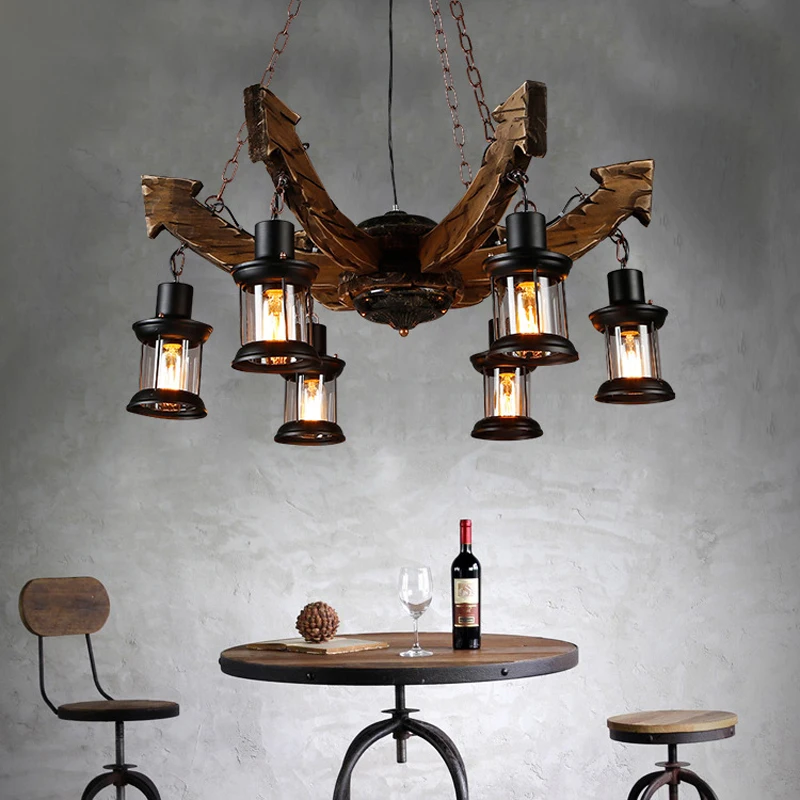 

6 Heads Retro Chandelier American Country Living Room Creative Industry Wind Iron Art Cafe Bar Restaurant Lighting Fixture