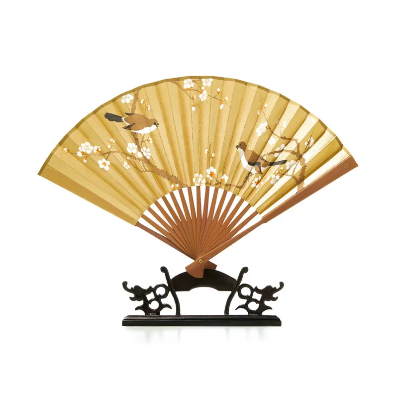 Chinese Classical Gold Paper Fan Portable Hanfu Bambou Folding Fans Bamboo Birthday Gift Ventilador Summer Abanicos Para Boda