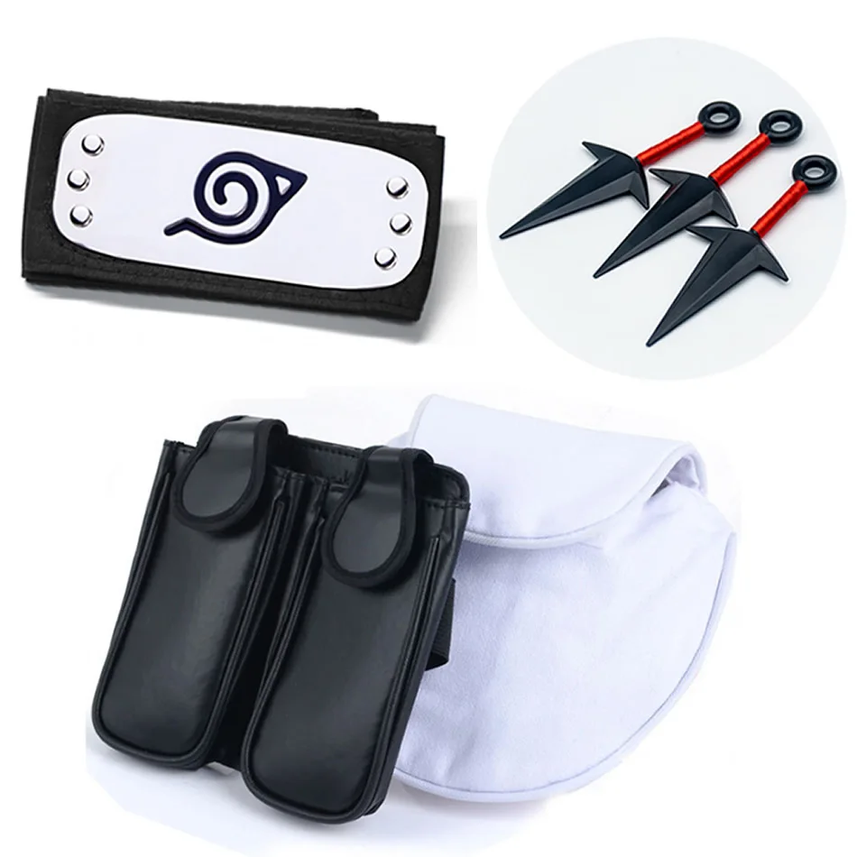 6pcs SET Anime Naruto Cartoon Kakashi Cosplay Figure Accessories Toys Weapon Ninja Bag Kunai Headbands Shuriken Prop Kids Gift