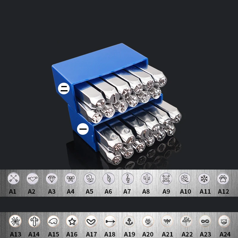 1pc 24 Pattern 6mm Metal Stamp Punching Tool Aluminium Leather Unique Marking Symbol Punching Stamps Tools Craft for Stamping