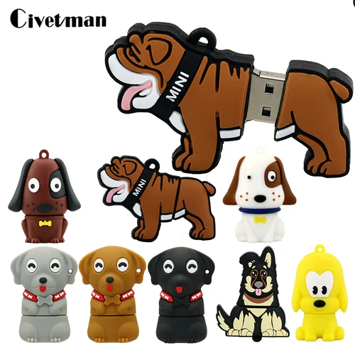 Pendrive USB de dibujos animados, Mini Bulldog, Pug, Labrador, 8GB, 16GB, 32GB, 64GB, 128GB, 256GB