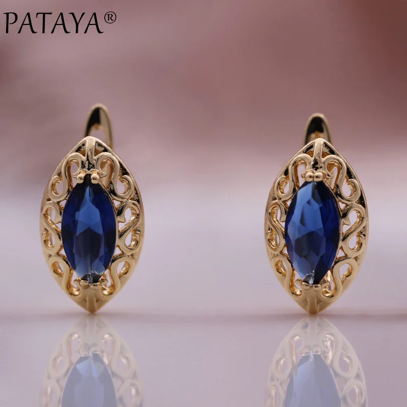 PATAYA New Natural Zircon Ethnic Drop Earrings Wedding Fashion Jewelry 585 Rose Gold Color High Quality Daily Women Earrings