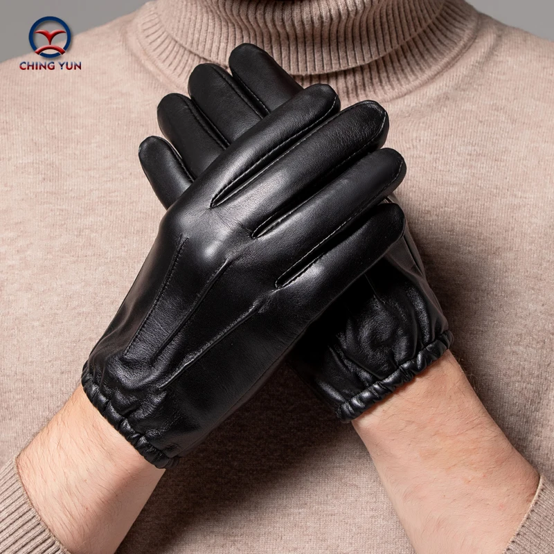 New Winter man Operate the phone genuine leather gloves black male Glove warm soft sheepskin High-grade men leather mittens