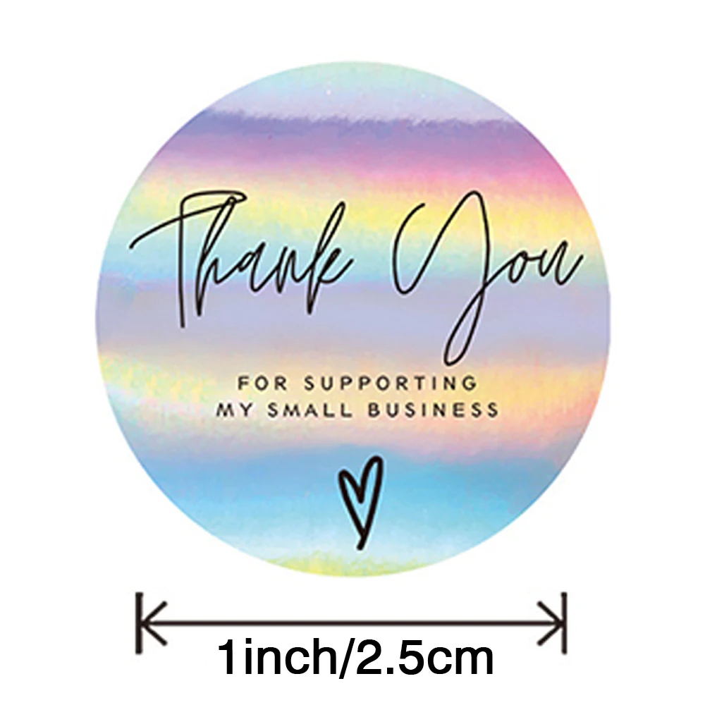 500pcs Rainbow Laser Thank You Stickers 1inch Small Business Stickers Adhesive Labels for Boutiques Wrapping Supplies