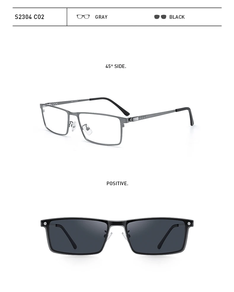 MERRYS DESIGN 2-in-1-Brillengestell mit magnetischem polarisiertem Clip für Herren, Brillengestell aus Titanlegierung, quadratische Brillen, S2304 – Detail 9