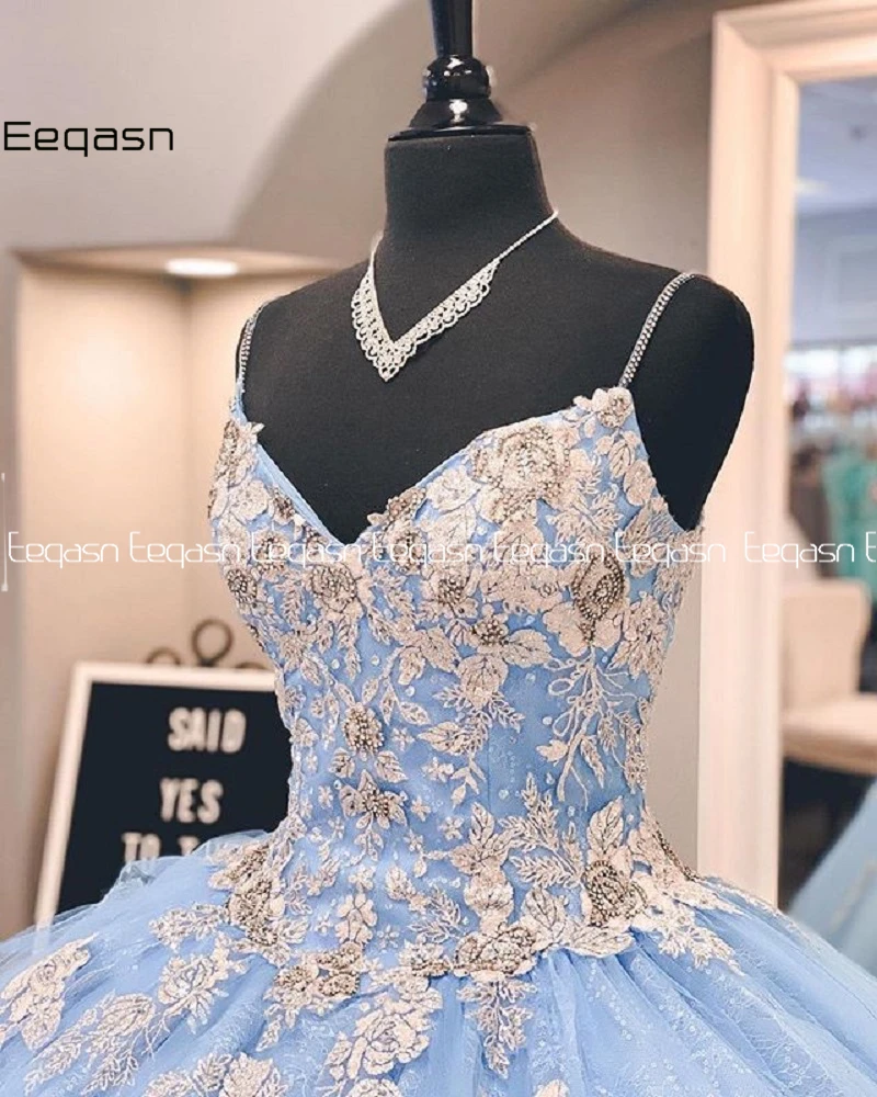 Vestidos; Голубое платье с XV, Quinceanera платье 2021 с длинными рукавами и аппликацией из бисера бальное платье выпускное платье с оборками юбка вечерн...