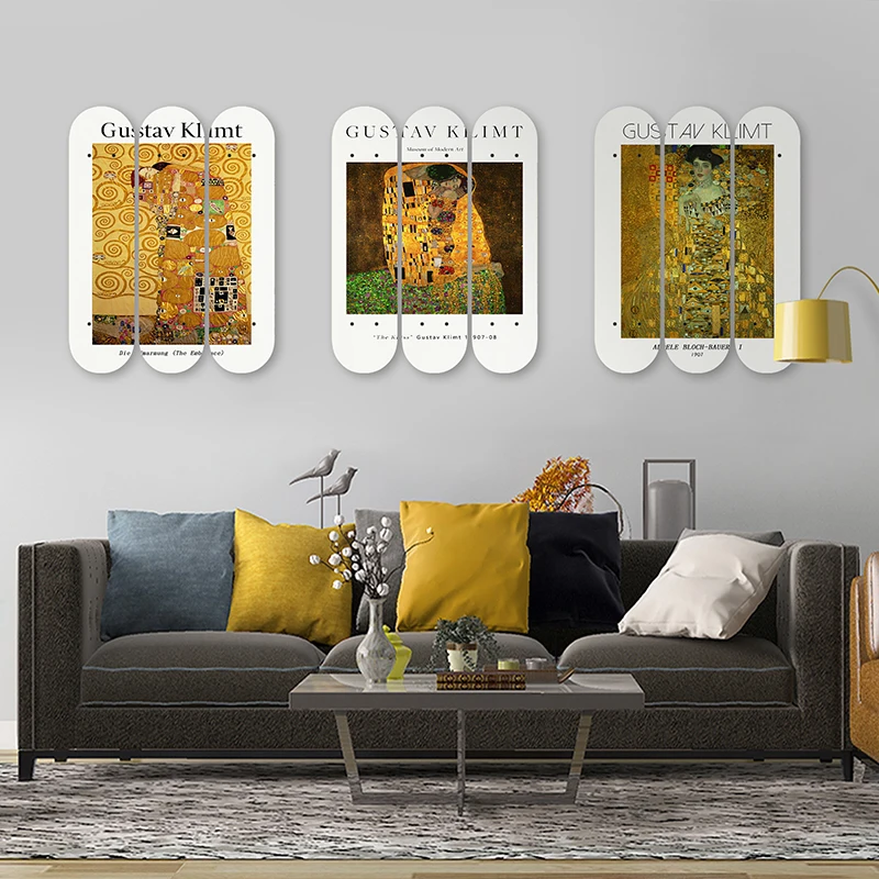 Classic Artist Gustav Klimt kiss Abstract Oil Painting Skate Deck Mural Maple Decorative Skateboard Art for Home Decor