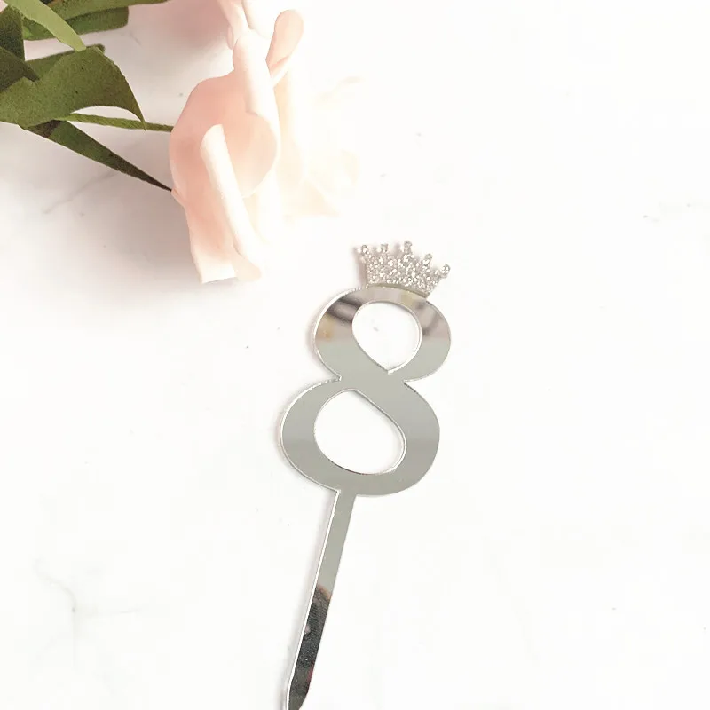 0-9 Kronen-Zahlen Happy Birthday Tortendekoration Gold Acryl Hochzeit Party Cupcake Topper für Babyparty Geschenk Dessert Dekoration – Detail 14