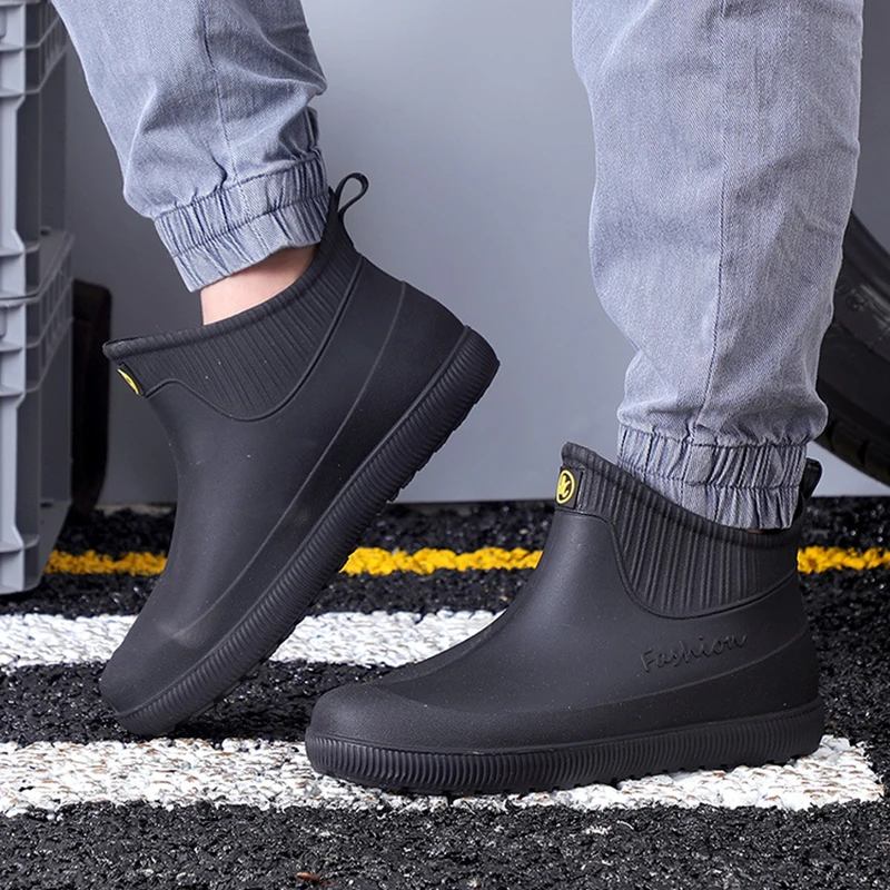 Rain Boots for Men, Detachable Cotton Cover, Soft Comfortable Shoes, Non-Slip Short Boots for Outdoor, Fashion