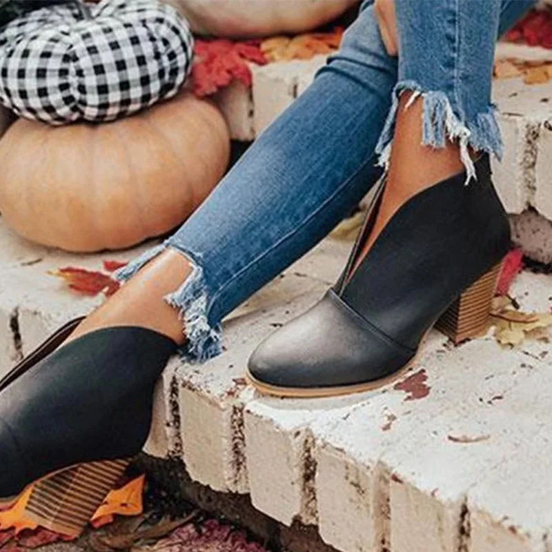 Women Short Boots Ladies Ankle Boots High Heels Fahsion Chelsea Boots Famele Shoes PU Botas Zapatos Mujer Nice New Winter