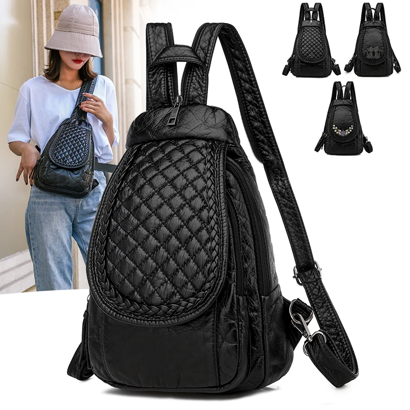 Mochila feminina de couro macio, mochila de ombro escolar para meninas, de couro macio, lavada, imperdível