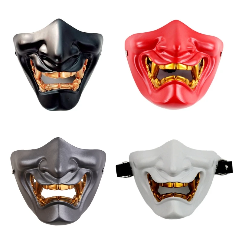 ฮาโลวีนอะนิเมะญี่ปุ่น Ghost ครึ่ง Face Mask Evil ปีศาจ Kabuki Samurai Cosplay เครื่องแต่งกาย Masquerade Party Props