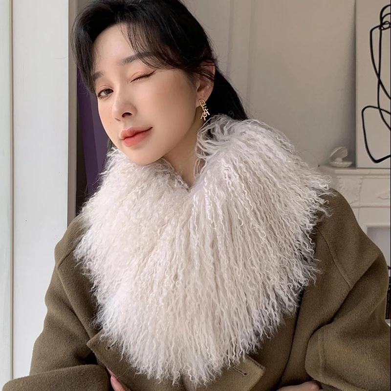 2021 New Tibet Lamb Fur Scarf Winter all-match Thick Warm Fur Muffler Korean Temperament Collar Real Fur Neckchief Lady