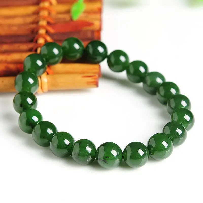 

9mm Nature Green jade mala Bead Bangle Amulet hanging Russia jasper Bead bracelet ornaments