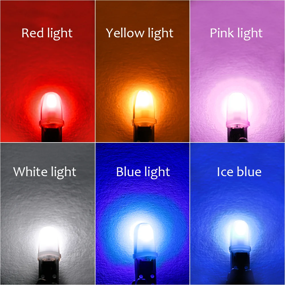 10Pcs T5 W3W W1.2W Car LED Bulb Canbus Dashboard Instrument Lighting 12V 3000K 6000K White Amber Red Ice Blue Auto Panel Lights