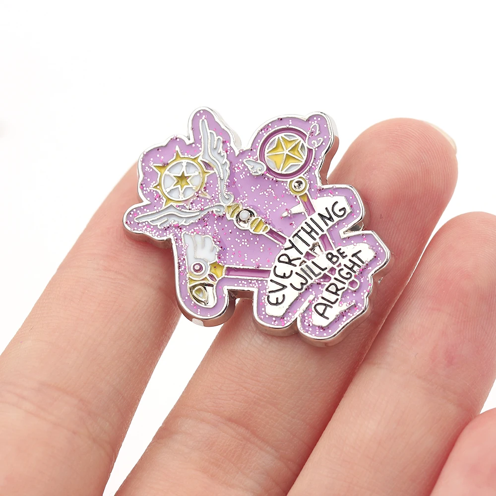 Everything Will Be Alright Enamel Pin Card Captor Sakura Invincible Spell Brooch Magic Wand Badge Beautiful Inspirational Brooch