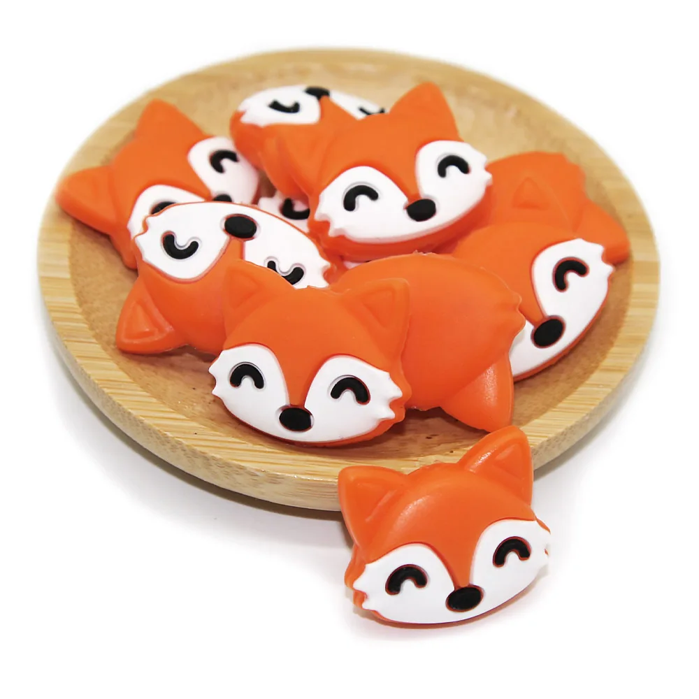 Cute-idea 5pcs Baby Animal Silicone Teethers Fox Beads Baby Teething Product DIY Baby Pacifier Chains Toy Accessories BPA Free