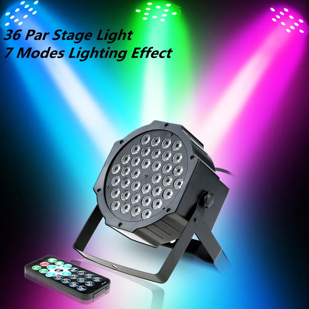 

18 LED RGB DMX 512 Stage Flat Par Light Colorful Sound Activated Projector Strobe Effect Decoration For Household DJ Disco Party