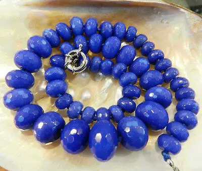 10-17mm Faceted Blue Sapphire Gemstone Roundel Beads Necklace 18