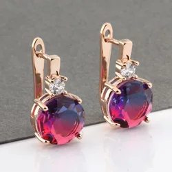 2022 New Trendy Crystal Dangle Earrings Colorful Round Cubic Zirconia Earrings For Women Wedding Luxury Fashion Jewelry Gift
