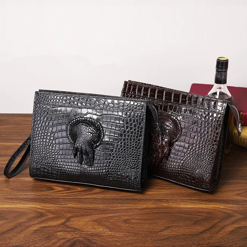 

Kaisiludi crocodile-patterned handbags, men's leather handbags, large-capacity envelopes, commercial financial claws, grab bags.