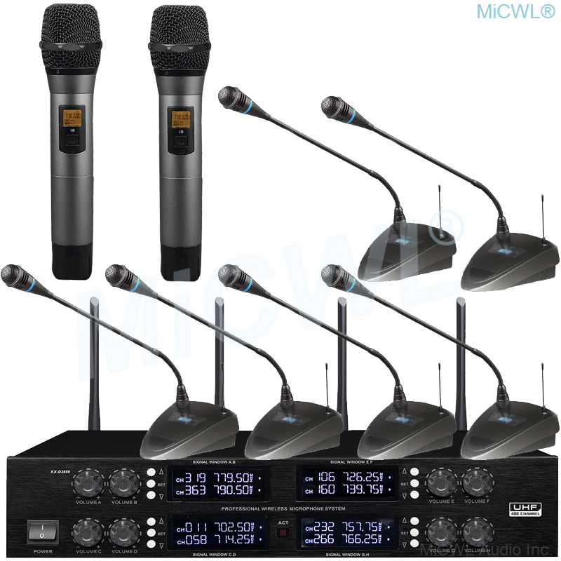 MiCWL 6 Desktop Gooseneck 2 Handheld Wireless Microphone Conference Meeting Digital System Press conference Karaoke Stage 400CH