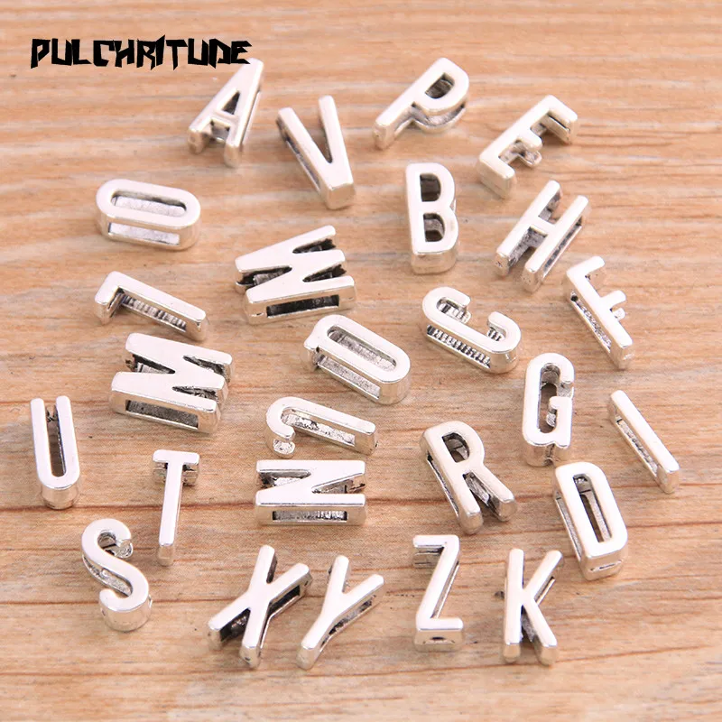 26pcs 2*7mm Antique Silver color Color Letter A-Z Bead Spacer Bead Charms For Diy Beaded Bracelets Jewelry Handmade Making