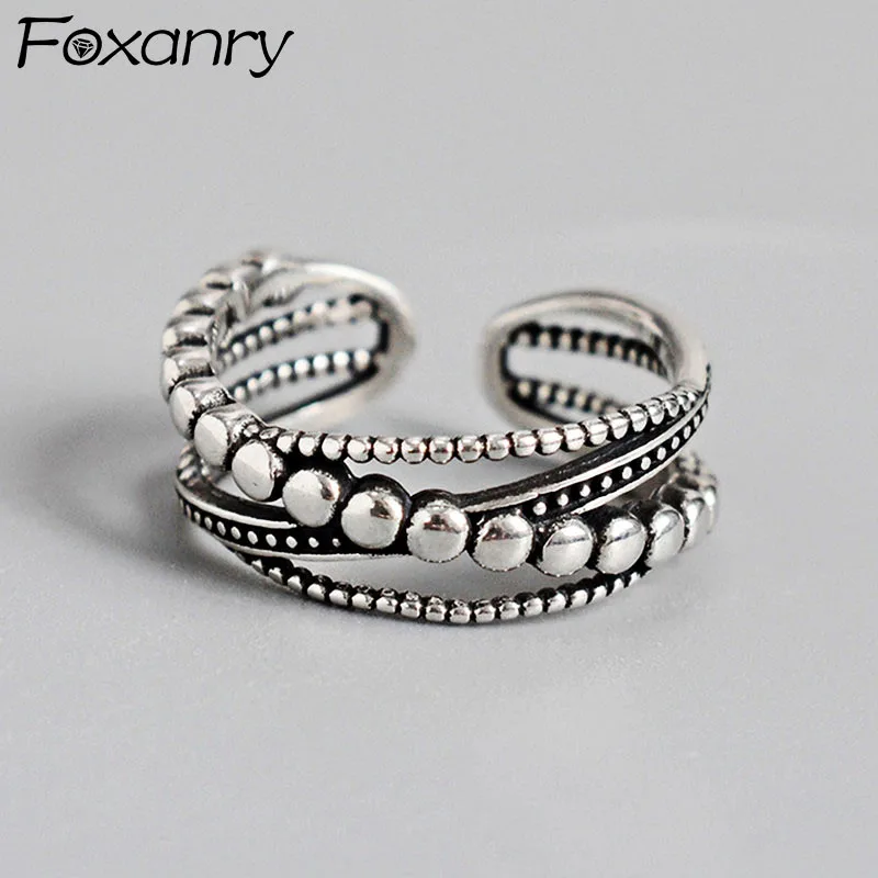 Foxanry Vintage Punk Silver Color Rings Fashion Simple Twist Weaving Multilayer Geometric Party Jewelry Gifts for Women